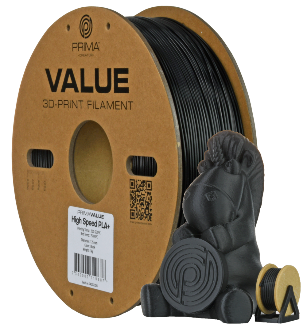 PrimaValue PLA+ Noir - Haute Vitesse (High Speed) - 1.75mm - 1kg
