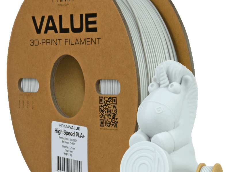 PrimaValue PLA+ Gris Clair- Haute Vitesse (High Speed) - 1.75mm - 1Kg
